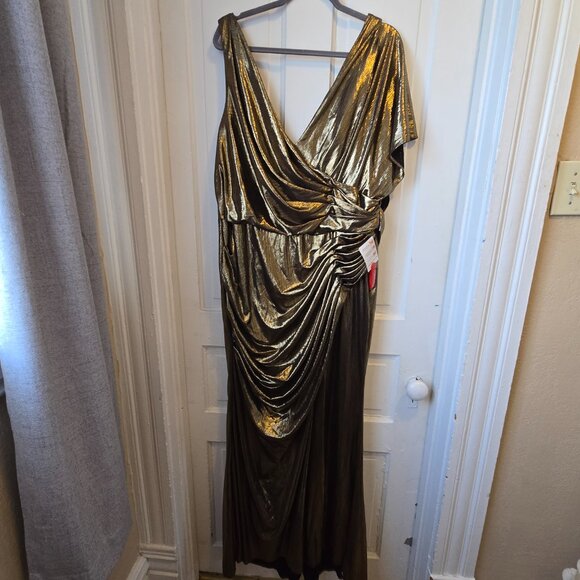 Ieena for Mac Duggal black Tie gold asymmetric dress size 18 NWT - Picture 5 of 10